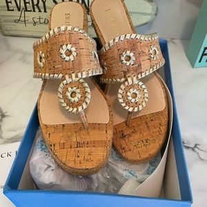 NWT Jack Rogers Cork and Gold Mid Wedge